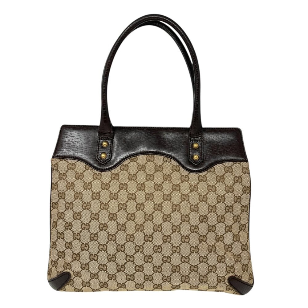 GUCCI Vintage Monogram Horsebit Chain Shoulder Bag Beige Brown Canvas [105425] - Picture 6 of 13